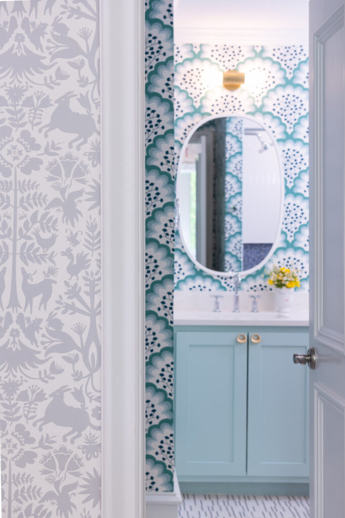 Bathroom Powder Room Vignette Blue And White