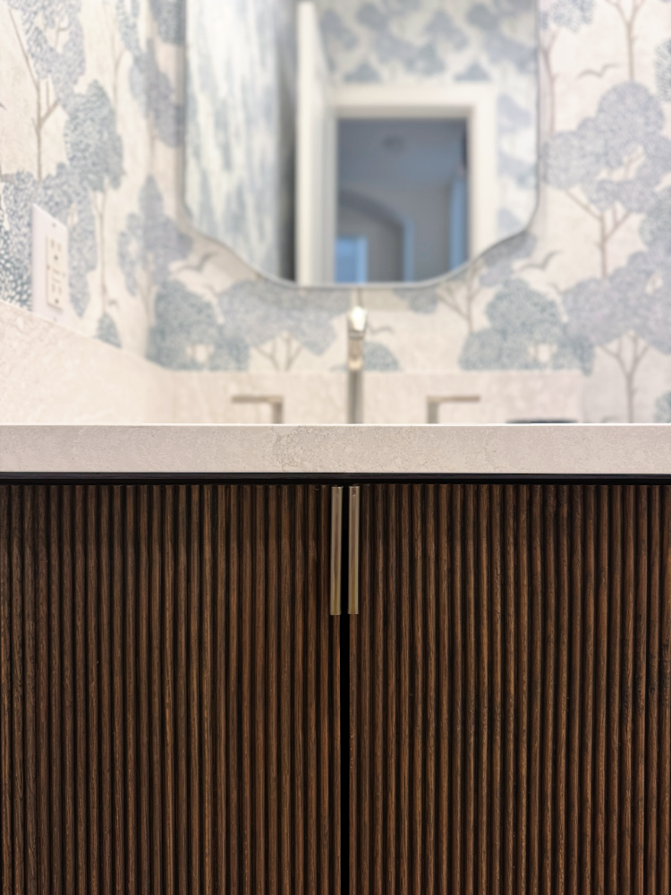 Office Bathroom Fluted Vanity Stained Wood